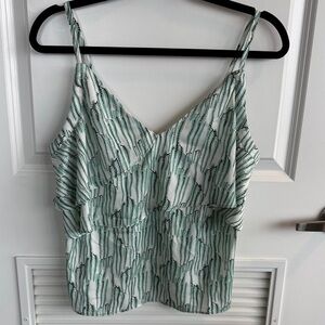 Topshop White and Mint Green Printed V-Neck Camisole